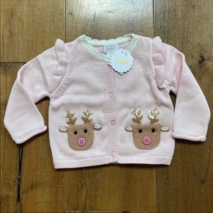 Mud Pie Baby Girl Pink Reindeer Christmas Cardigan